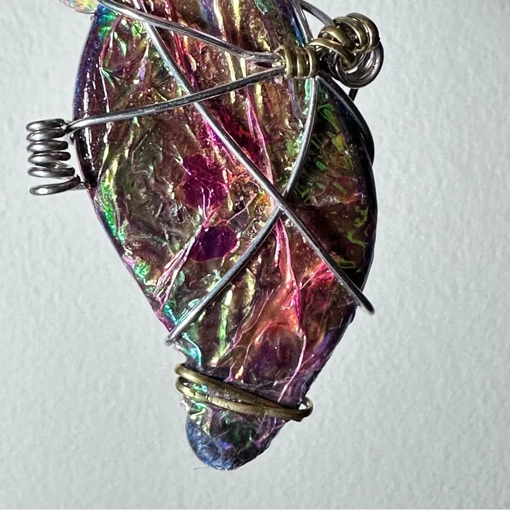 Collage Brooch Artisan Multicolor Wire-Wrapped Pin handmade